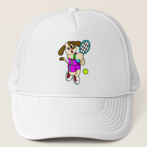 Dog at Tennis with Tennis racket  Tennis ball Trucker Hat