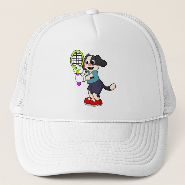 Dog at Tennis with Tennis racket Trucker Hat (Front)