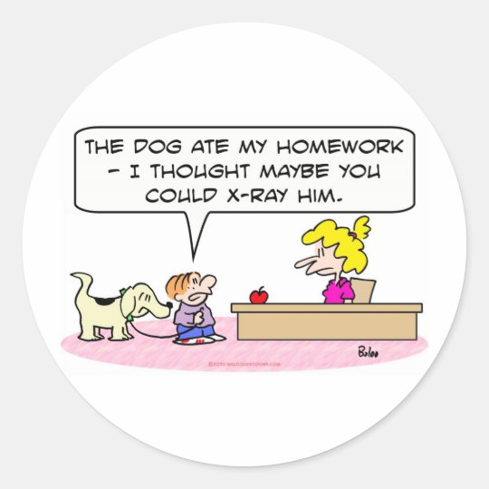 dog ate homework x-ray classic round sticker