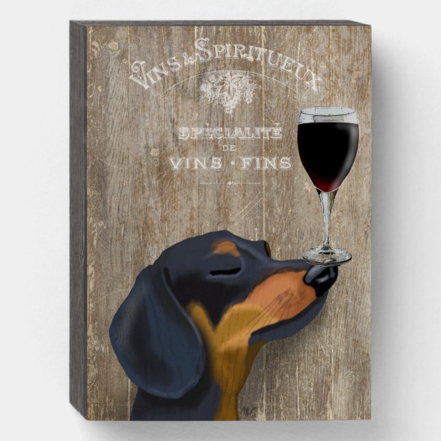 Dog Au Vin Dachshund Wooden Box Sign (Front Vertical)