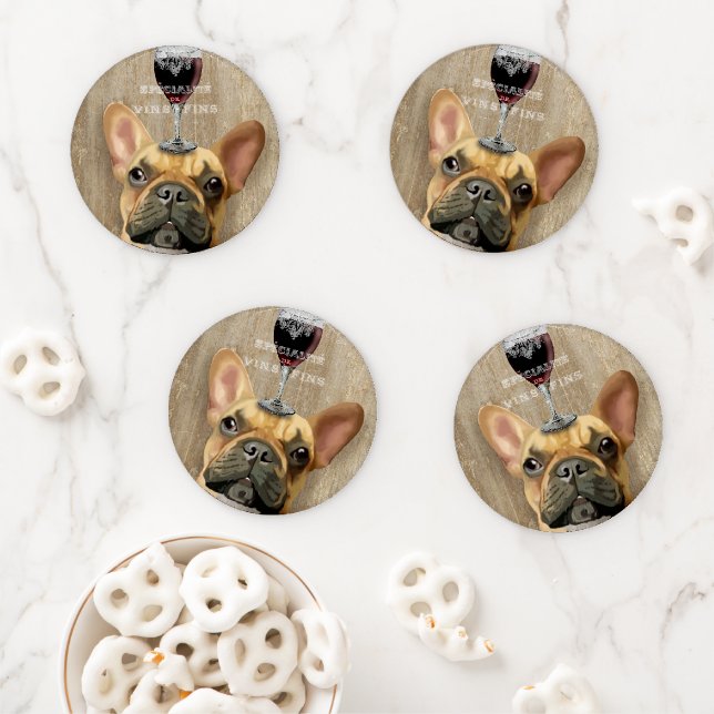 Dog Au Vin, French Bulldog Coaster Set (In Situ)