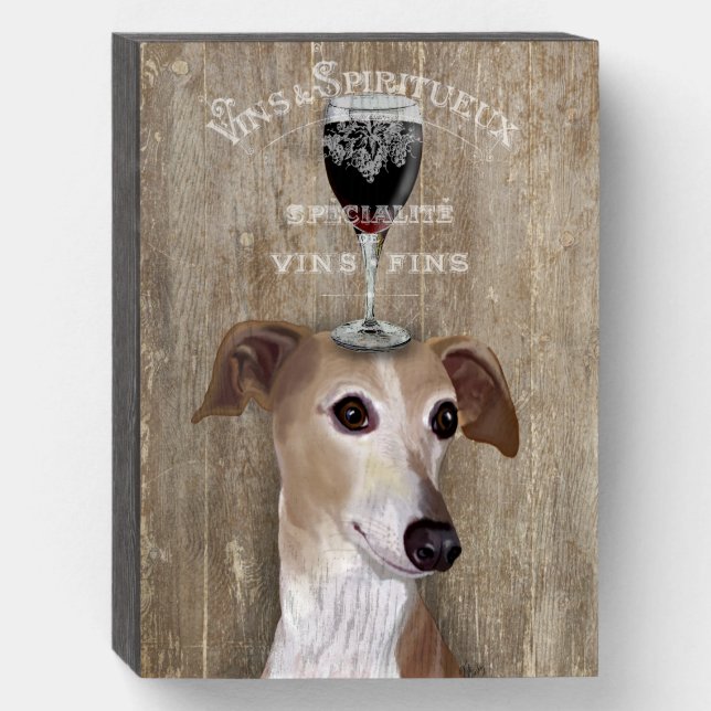 Dog Au Vin Greyhound Wooden Box Sign (Front Vertical)
