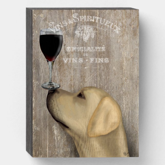 Dog Au Vin Yellow Labrador Wooden Box Sign (Front Vertical)