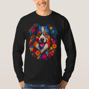 Dog Australian Shepherd Love Peace Flowers T-Shirt