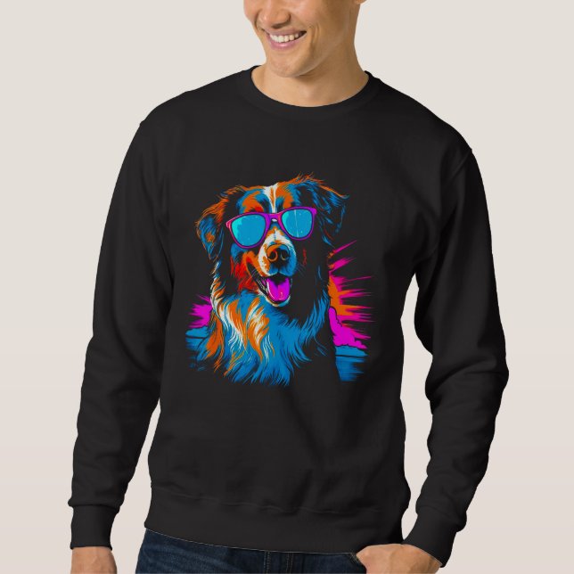 Dog Australian Shepherd Sunglasses Summer Vacation Sweatshirt (Front)