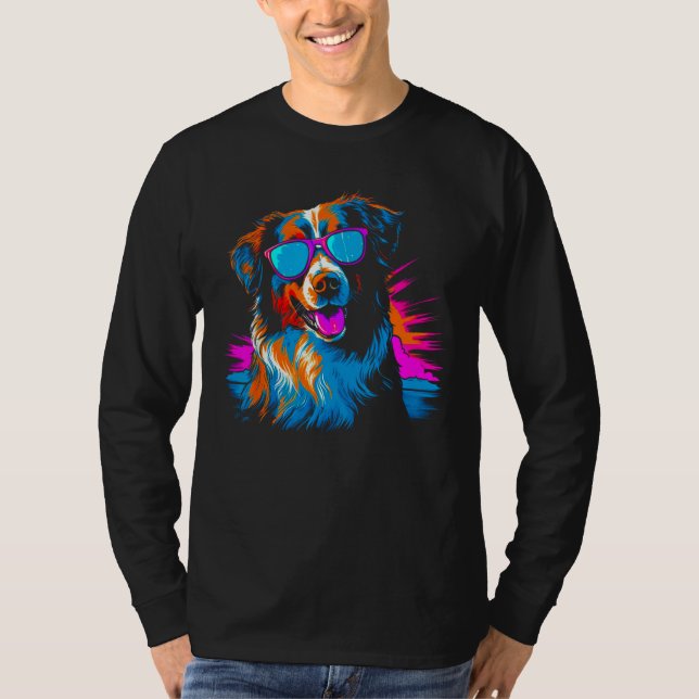 Dog Australian Shepherd Sunglasses Summer Vacation T-Shirt (Front)