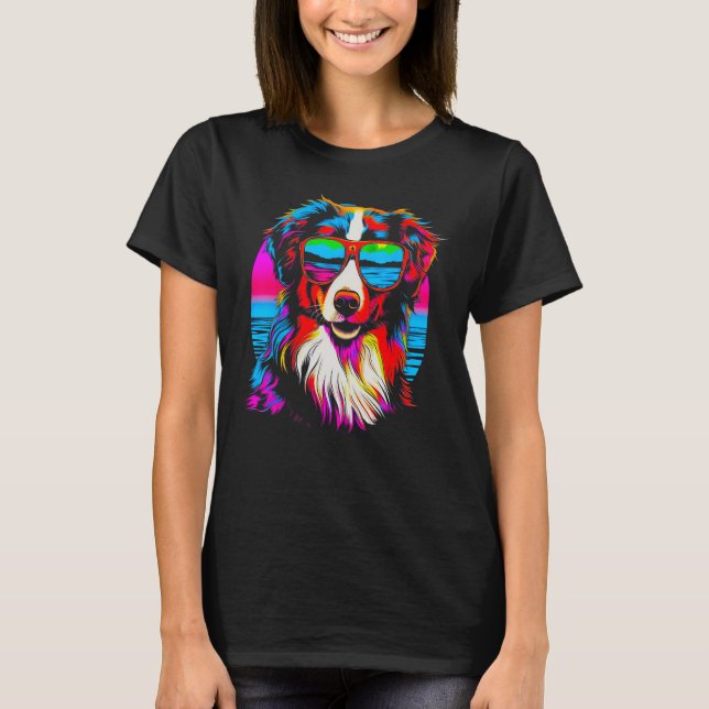 Dog Australian Shepherd Sunglasses T-Shirt (Front)