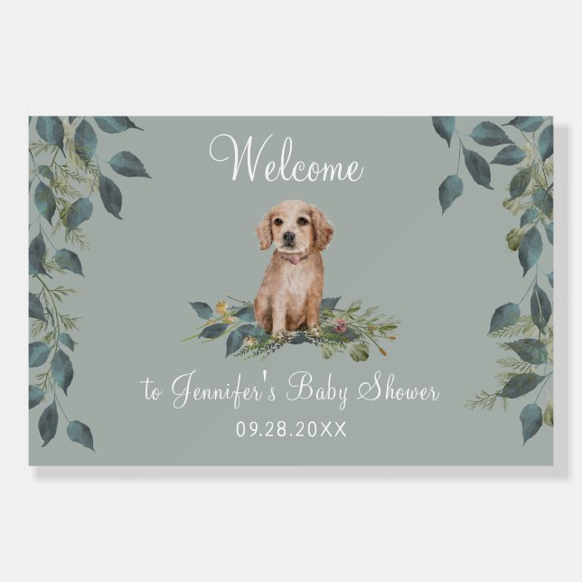 Dog Baby Shower Cute Puppy Welcome Sage Green Foam Board (Front)