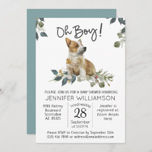 Dog Baby Shower Oh Boy! Corgi Puppy Invitation
