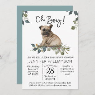 Dog Baby Shower Oh Boy! Pug Puppy Invitation
