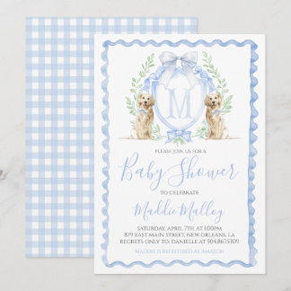 Dog Baby Shower Preppy Boy Puppy Blue Gingham Invitation