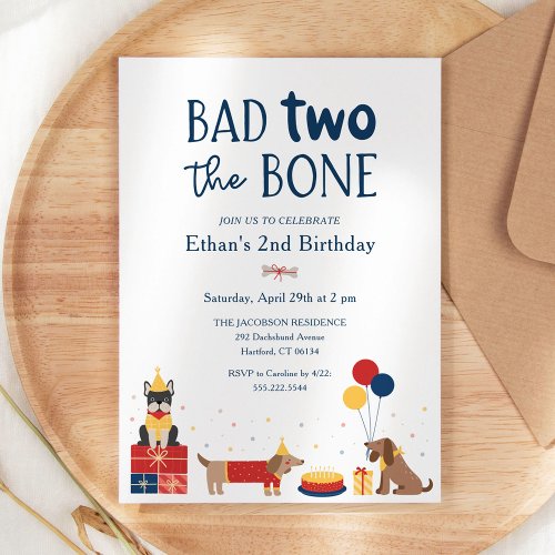 Dog Bad Two The Bone 2nd Birthday Party Invitation