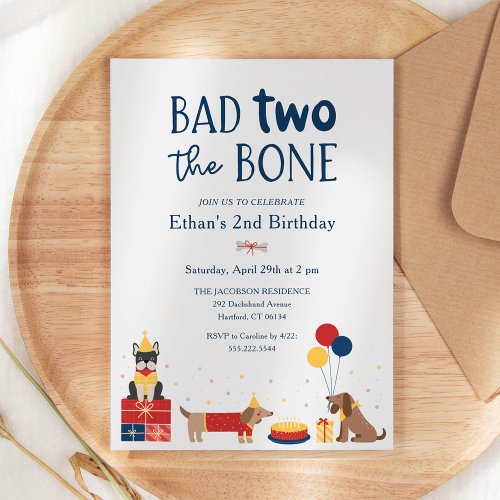 Dog Bad Two The Bone 2nd Birthday Party Invitation