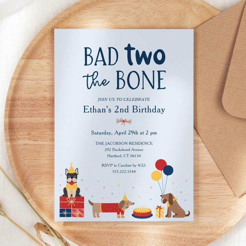 Dog Bad Two The Bone 2nd Birthday Party Invitation