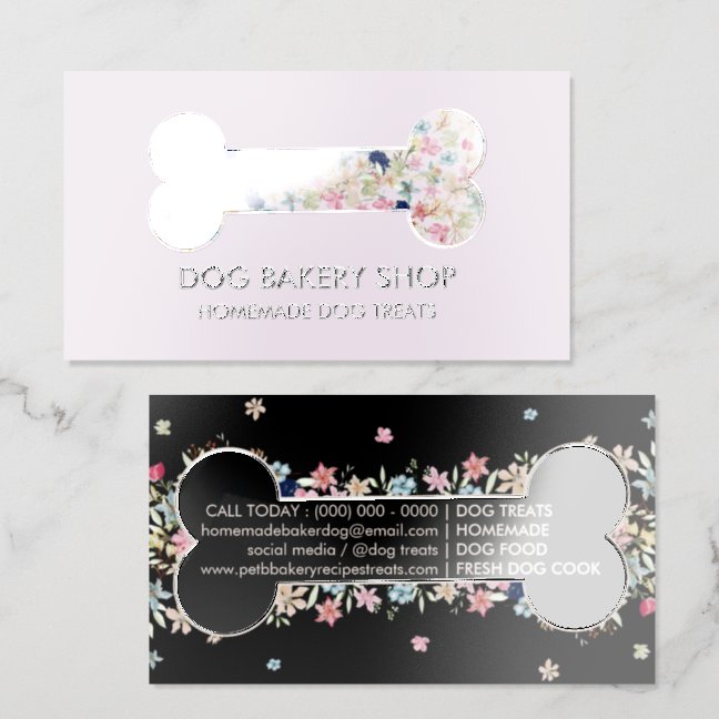 Dog Bakery Homemade Treats Floral Bone Raised Spot UV Business Card