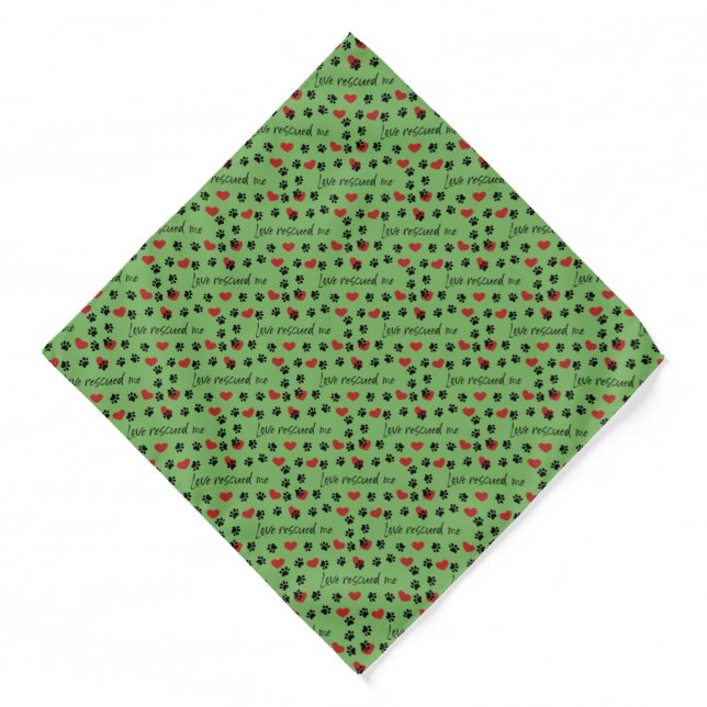 Dog Bandana Med Large Dog Love rescued me - Green (Front)