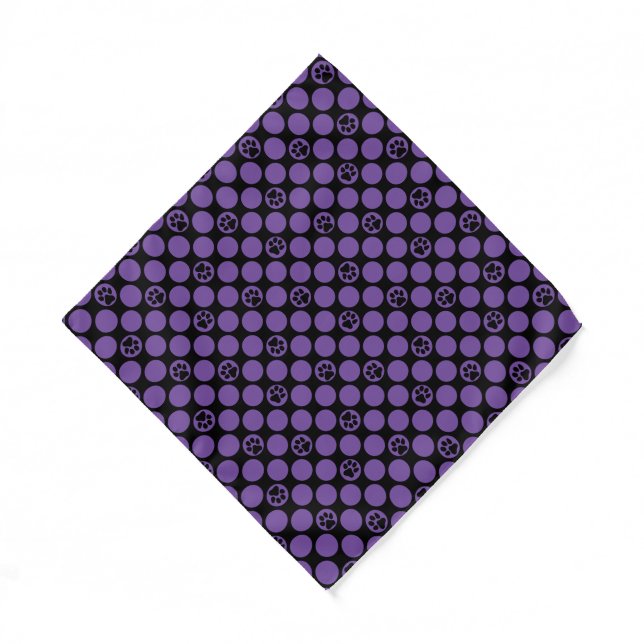 Dog Bandana - purple polka dots with paws (Front)