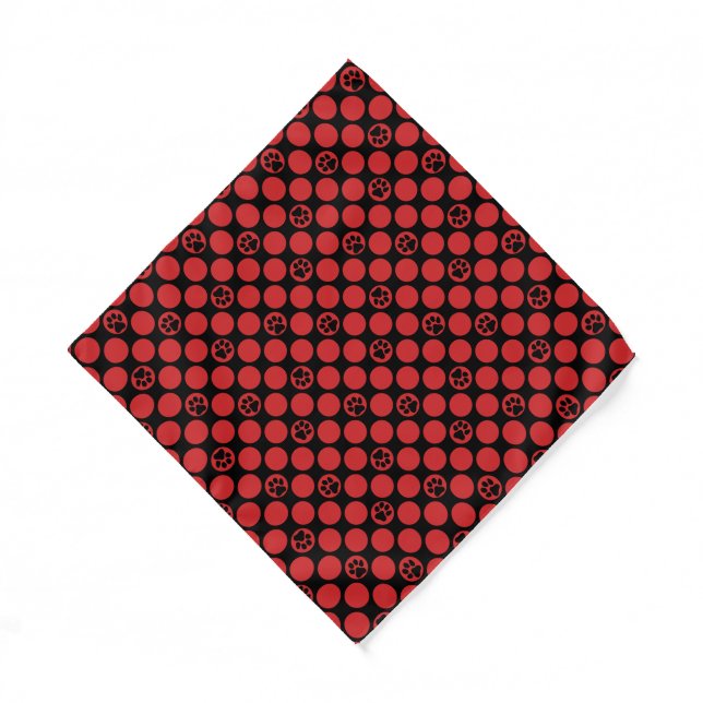 Dog Bandana - red polka dots with paws (Front)