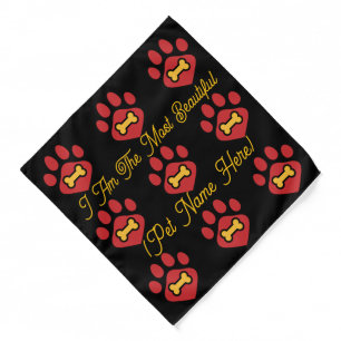 Dog Bandana with Red Pawprint & Bone Design