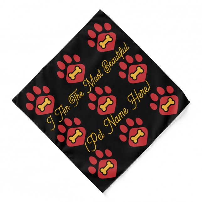 Dog Bandana with Red Pawprint & Bone Design (Front)