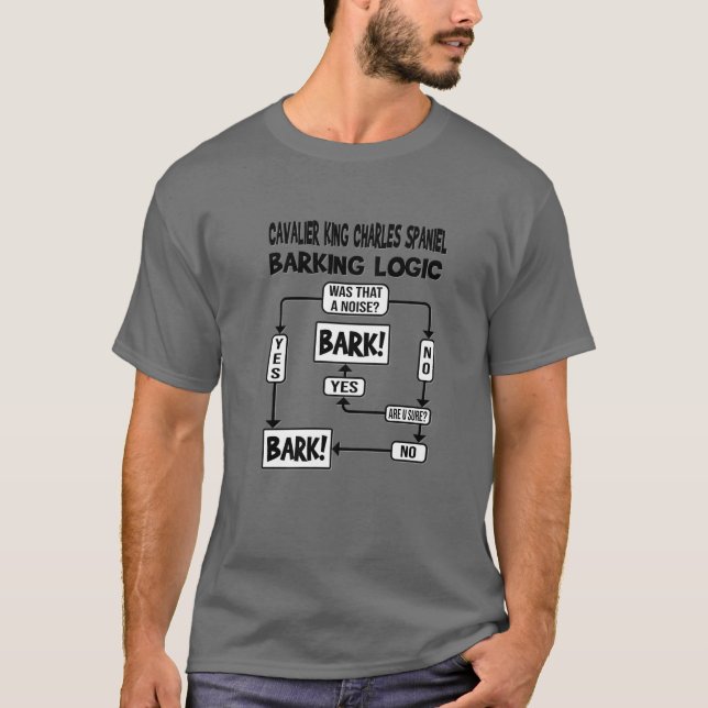 Dog Barking Logic, Funny Cavalier King Charles Spa T-Shirt (Front)