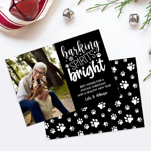 DOG BARKING SPIRIT BRIGHT PAWS BLACK CHRISTMAS  HOLIDAY CARD
