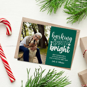 DOG BARKING SPIRIT BRIGHT PET GREEN CHRISTMAS HOLIDAY POSTCARD
