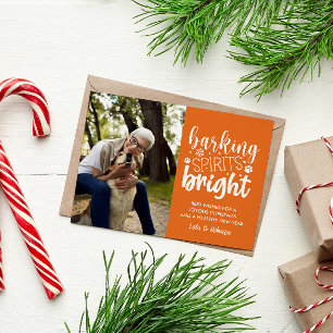 DOG BARKING SPIRIT BRIGHT PET ORANGE CHRISTMAS HOLIDAY POSTCARD