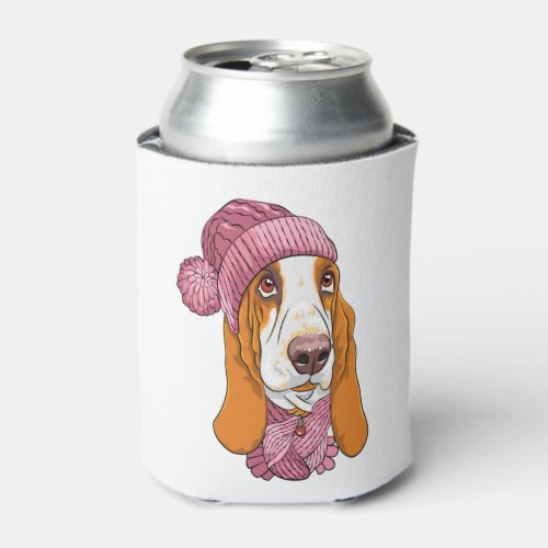 dog Basset Hound breed in knitted hat  Can Cooler