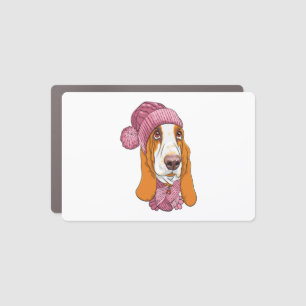 dog Basset Hound breed in knitted hat  Car Magnet