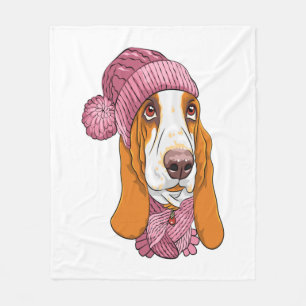 dog Basset Hound breed in knitted hat  Fleece Blanket