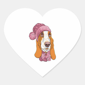 dog Basset Hound breed in knitted hat  Heart Sticker
