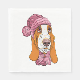 dog Basset Hound breed in knitted hat  Napkins