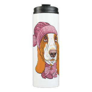 dog Basset Hound breed in knitted hat Thermal Tumbler