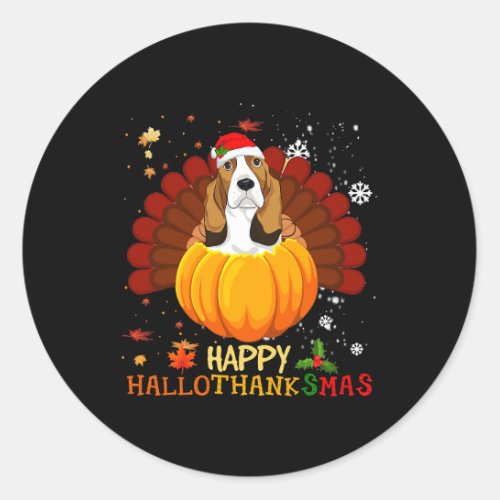 Dog Basset Hound Happy Hallothanksmas Basset Hound Classic Round Sticker