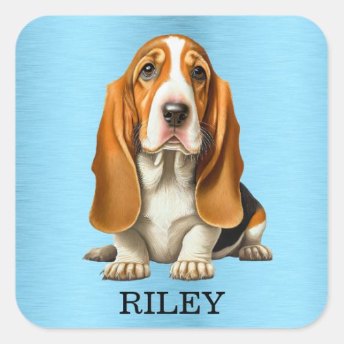 Dog Basset Hound Portrait Template Square Sticker