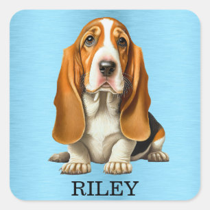 Dog, Basset Hound Portrait Template Square Sticker