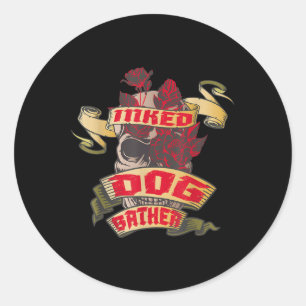 Dog Bather Inked Skull & Red Roses Tattoo Classic Round Sticker