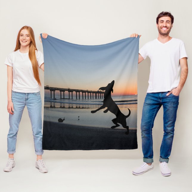 Dog Beach Scene Fleece Blanket (In Situ)