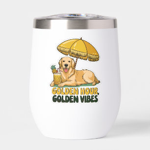 Dog Beach Sticker   Golden Retriever with Pina  Thermal Wine Tumbler