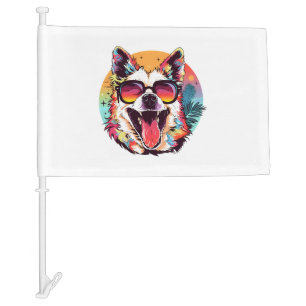 dog beach summer dog chilling    car flag