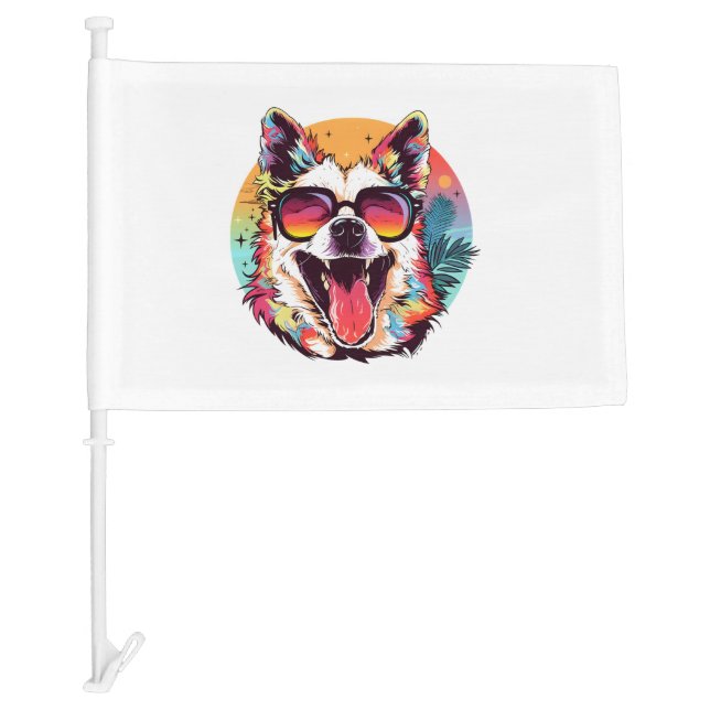 dog beach summer dog chilling    car flag (Front)