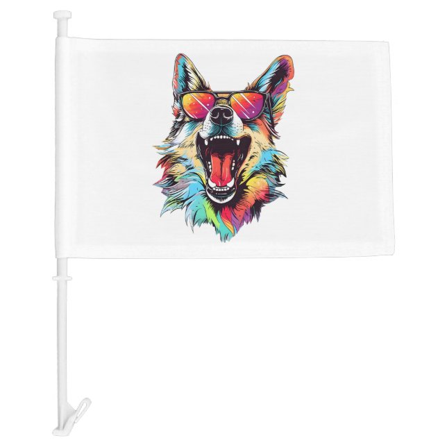 dog beach summer dog chilling   car flag (Front)