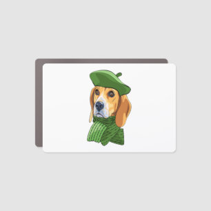 Dog Beagle in green French beret Car Magnet
