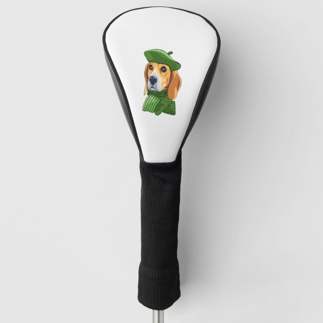 Dog Beagle in green French beret  Golf Head Cover (Front)