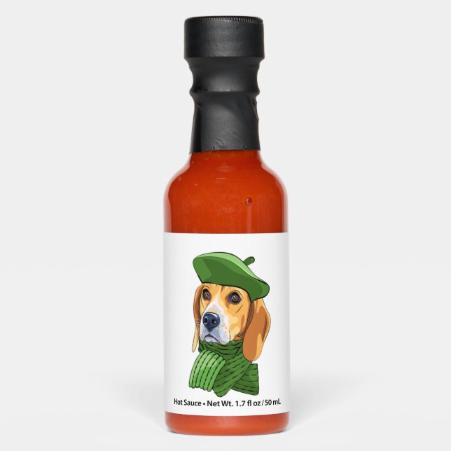 Dog Beagle in green French beret  Hot Sauces (Front)