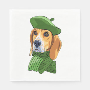 Dog Beagle in green French beret Napkins