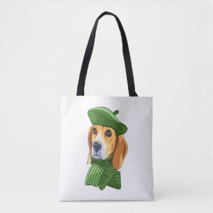 Dog Beagle in green French beret Tote Bag