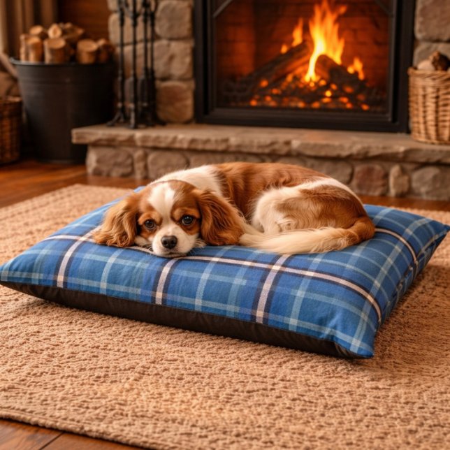 Dog Bed Blue Tartan Plaid Check Pattern (Creator Uploaded)