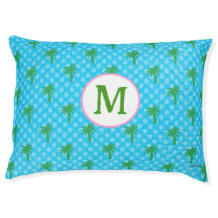 Dog Bed Coastal Blue with Green Palm Tree Custom